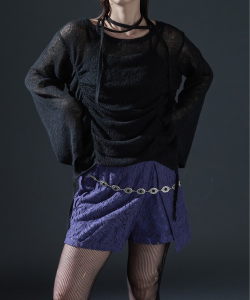 Ellno de Mavie(エルノデメヴィ)の「コードネックシャーリングシアーニット(ニット/セーター・レディース・ブラック/ボルドー・FREE)」の15枚目の写真