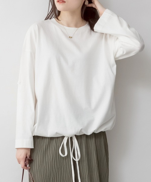 RCD(アールシーディー)の「長袖裾バルーン2wayカットソー(Tシャツ/カットソー・レディース・ブラック/カーキ/チャコールグレー/グレイッシュベージュ/オフホワイト・M-L/4L~5L/LL~3L)」の2枚目の写真