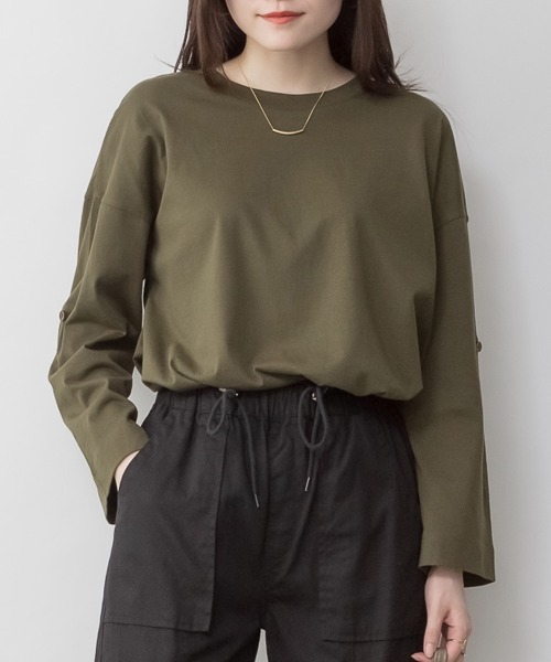RCD(アールシーディー)の「長袖裾バルーン2wayカットソー(Tシャツ/カットソー・レディース・ブラック/カーキ/チャコールグレー/グレイッシュベージュ/オフホワイト・M-L/4L~5L/LL~3L)」の5枚目の写真