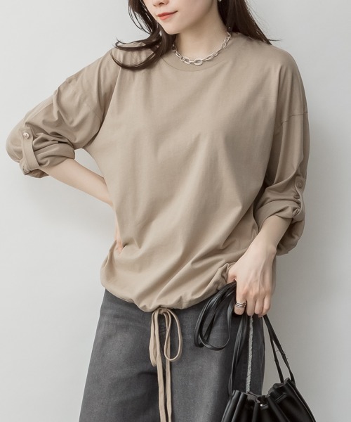 RCD(アールシーディー)の「長袖裾バルーン2wayカットソー(Tシャツ/カットソー・レディース・ブラック/カーキ/チャコールグレー/グレイッシュベージュ/オフホワイト・M-L/4L~5L/LL~3L)」の4枚目の写真