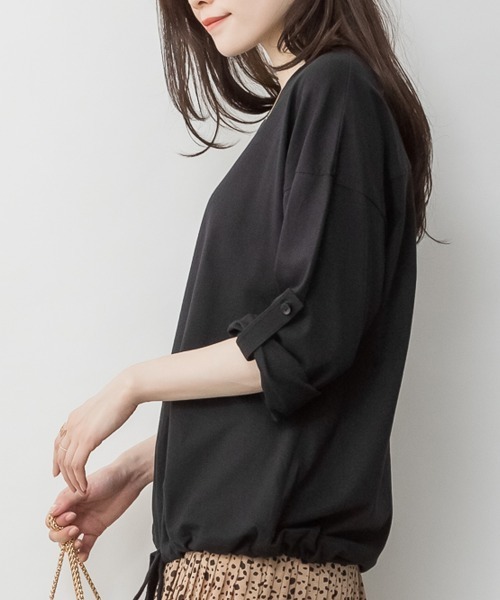 RCD(アールシーディー)の「長袖裾バルーン2wayカットソー(Tシャツ/カットソー・レディース・ブラック/カーキ/チャコールグレー/グレイッシュベージュ/オフホワイト・M-L/4L~5L/LL~3L)」の9枚目の写真