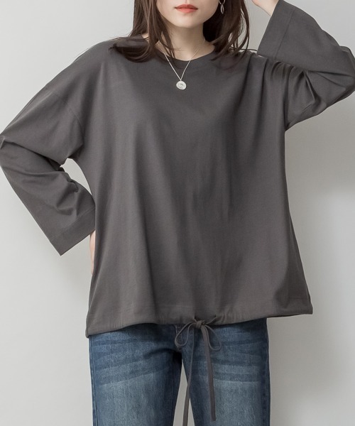 RCD(アールシーディー)の「長袖裾バルーン2wayカットソー(Tシャツ/カットソー・レディース・ブラック/カーキ/チャコールグレー/グレイッシュベージュ/オフホワイト・M-L/4L~5L/LL~3L)」の11枚目の写真