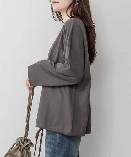 RCD(アールシーディー)の「長袖裾バルーン2wayカットソー(Tシャツ/カットソー・レディース・ブラック/カーキ/チャコールグレー/グレイッシュベージュ/オフホワイト・M-L/4L~5L/LL~3L)」の12枚目の写真