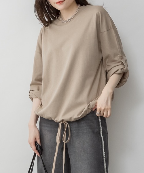 RCD(アールシーディー)の「長袖裾バルーン2wayカットソー(Tシャツ/カットソー・レディース・ブラック/カーキ/チャコールグレー/グレイッシュベージュ/オフホワイト・M-L/4L~5L/LL~3L)」の14枚目の写真
