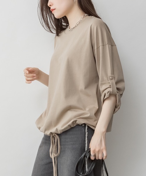 RCD(アールシーディー)の「長袖裾バルーン2wayカットソー(Tシャツ/カットソー・レディース・ブラック/カーキ/チャコールグレー/グレイッシュベージュ/オフホワイト・M-L/4L~5L/LL~3L)」の15枚目の写真