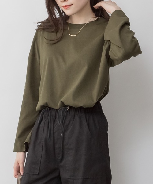 RCD(アールシーディー)の「長袖裾バルーン2wayカットソー(Tシャツ/カットソー・レディース・ブラック/カーキ/チャコールグレー/グレイッシュベージュ/オフホワイト・M-L/4L~5L/LL~3L)」の17枚目の写真