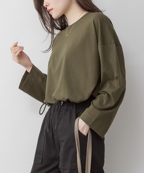 RCD(アールシーディー)の「長袖裾バルーン2wayカットソー(Tシャツ/カットソー・レディース・ブラック/カーキ/チャコールグレー/グレイッシュベージュ/オフホワイト・M-L/4L~5L/LL~3L)」の18枚目の写真