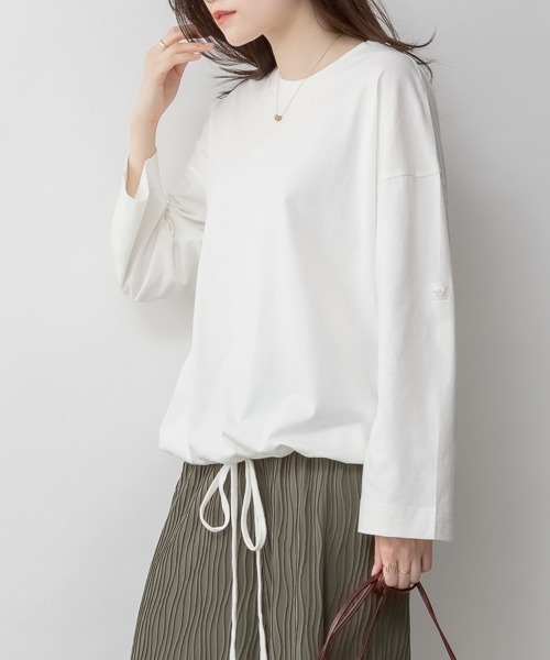 RCD(アールシーディー)の「長袖裾バルーン2wayカットソー(Tシャツ/カットソー・レディース・ブラック/カーキ/チャコールグレー/グレイッシュベージュ/オフホワイト・M-L/4L~5L/LL~3L)」の6枚目の写真