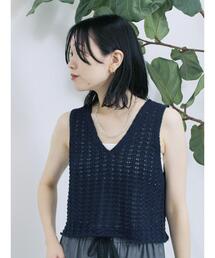 Samansa Mos2 blue | テープヤーン透かしニットベスト(ニット/セーター)