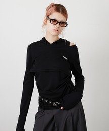 LA PEAU DE GEM セットアップ　ブラック LA PEAU DE GEM】code mohair like knit/コードモヘアライク