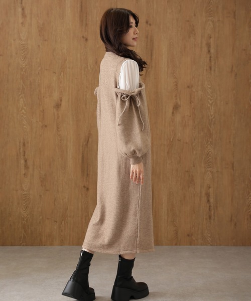 Lace Ladies(レースレディース)の「異素材 配色 リボン ロング ニット ワンピース(ワンピース・レディース・グレー/モカ/ブラック・S/FREE)」の8枚目の写真