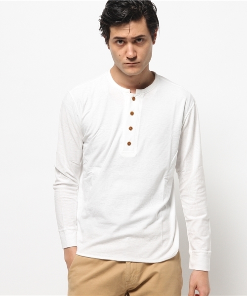 BHY-biography(ビーエイチワイバイオグラフィー)の「30/1 ROUFY HENLEY NECK(Tシャツ/カットソー・メンズ・ブラック/ホワイト/ブルー・48/46/44)」の1枚目の写真