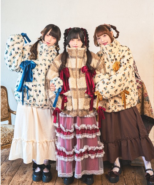 セール】【クティールとレトロ】ベロアリボンアソートボアブルゾン