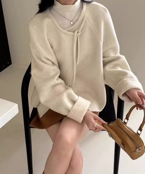 aimoha(アイモハ)の「リボン付きフェミニンウールジャケット (AW)(その他アウター・レディース・ブラック/ライトベージュ・FREE)」の1枚目の写真
