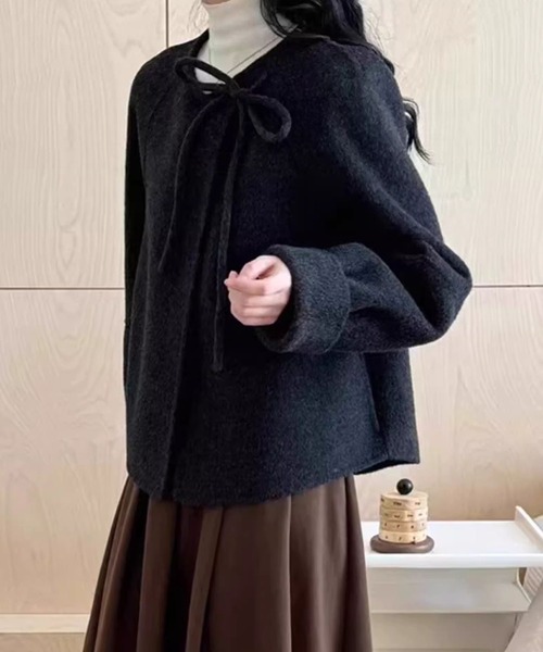 aimoha(アイモハ)の「リボン付きフェミニンウールジャケット (AW)(その他アウター・レディース・ブラック/ライトベージュ・FREE)」の8枚目の写真