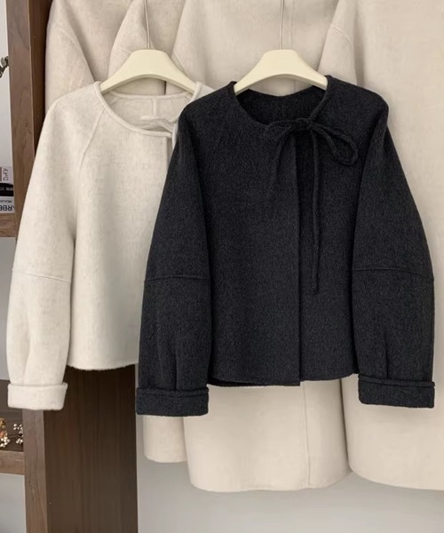 aimoha(アイモハ)の「リボン付きフェミニンウールジャケット (AW)(その他アウター・レディース・ブラック/ライトベージュ・FREE)」の14枚目の写真