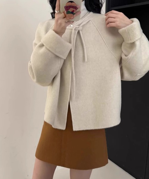 aimoha(アイモハ)の「リボン付きフェミニンウールジャケット (AW)(その他アウター・レディース・ブラック/ライトベージュ・FREE)」の12枚目の写真