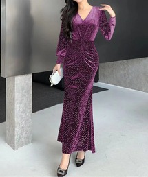 ワンピース（パープル/紫色系・ドット柄）ファッション通販