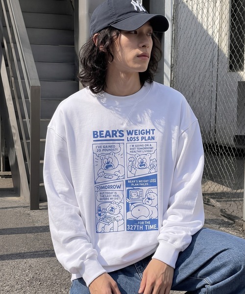 HOOK(フック)の「HOOK -original- 「BEAR’S WEIGHT LOSS PLAN」コミックプリント スウェット(スウェット・メンズ・ブラック/ホワイト/ライトグレー・MEDIUM/X-LARGE/LARGE)」の2枚目の写真