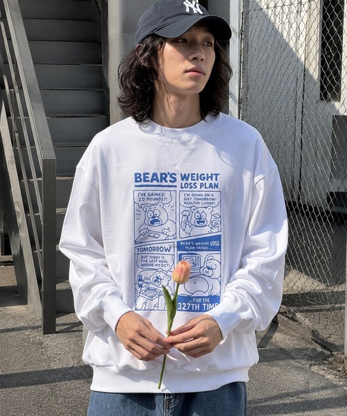 HOOK(フック)の「HOOK -original- 「BEAR’S WEIGHT LOSS PLAN」コミックプリント スウェット(スウェット・メンズ・ブラック/ホワイト/ライトグレー・MEDIUM/X-LARGE/LARGE)」の21枚目の写真
