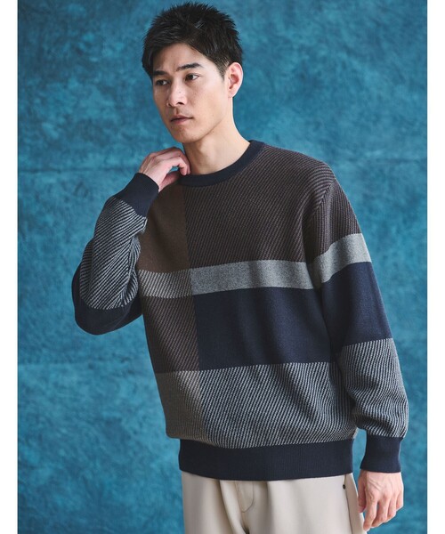 【新品・タグ付き】BANDEL メンズ クルーネックニット バイカラー 黒白 L 新品・タグ付き】BANDEL メンズ クルーネックニット バイカラー 黒白 L