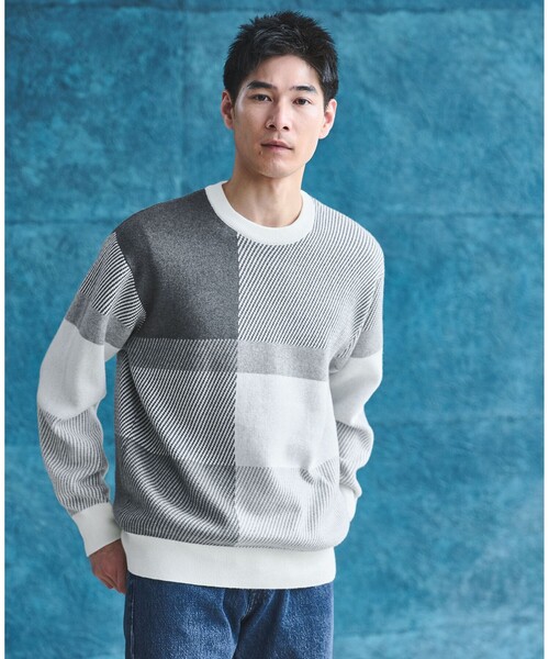 セール】カラー ブロック ジャカード クルーネック ニット（ニット