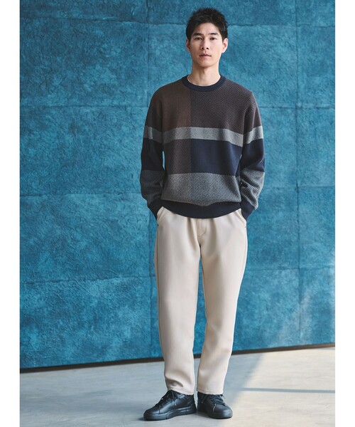 セール】カラー ブロック ジャカード クルーネック ニット（ニット