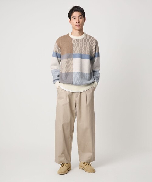 セール】カラー ブロック ジャカード クルーネック ニット（ニット