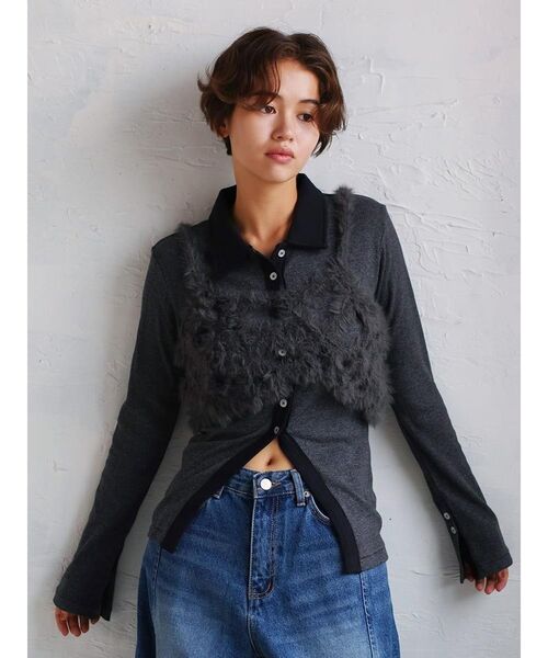 FIKA.(フィーカ)の「Flower motif feather knit bustier(その他トップス・レディース・グレー/オフホワイト・MEDIUM)」の16枚目の写真
