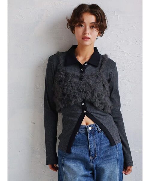 FIKA.(フィーカ)の「Flower motif feather knit bustier(その他トップス・レディース・グレー/オフホワイト・MEDIUM)」の2枚目の写真