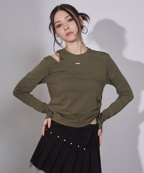 ENVYM（アンビー）の「ショルダーオープントップス（Tシャツ/カットソー・レディース・グレー/ブラック/カーキ・FREE）」の19枚目の写真