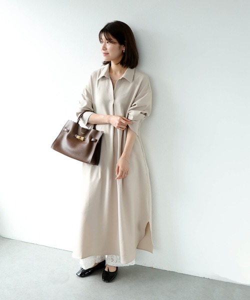 Jines(ジネス)の「メランジ2wayカルゼ万能ワンピース【WEB限定】(ワンピース・レディース・ベージュ/ネイビー・38)」の8枚目の写真