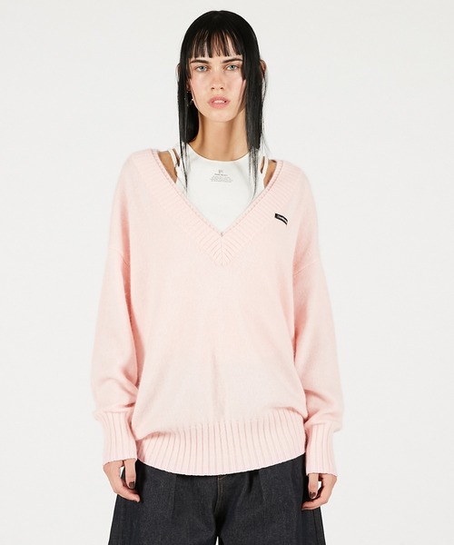 PRANK PROJECT（プランクプロジェクト）の「アンゴラウールVネックニット / Angora Wool V-Neck Knit（ニット/セーター・レディース・ピンク/ホワイト/チャコールグレー/ブラック・FREE）」の4枚目の写真