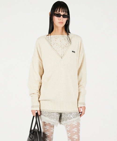 PRANK PROJECT（プランクプロジェクト）の「アンゴラウールVネックニット / Angora Wool V-Neck Knit（ニット/セーター・レディース・ピンク/ホワイト/チャコールグレー/ブラック・FREE）」の7枚目の写真