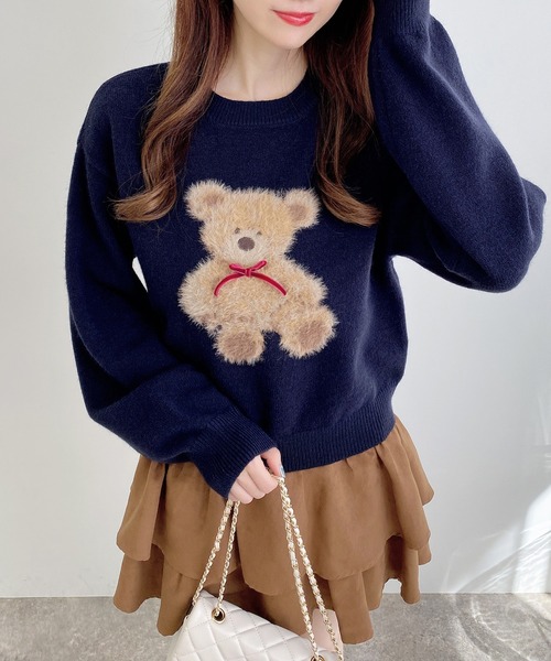 INGNI（イング）の「もちもちフェザーベアニットプルオーバー（ニット/セーター・レディース・オフホワイト/ネイビー/ボルドー/ホワイト系その他/ネイビー系1/ワイン系・M）」の13枚目の写真