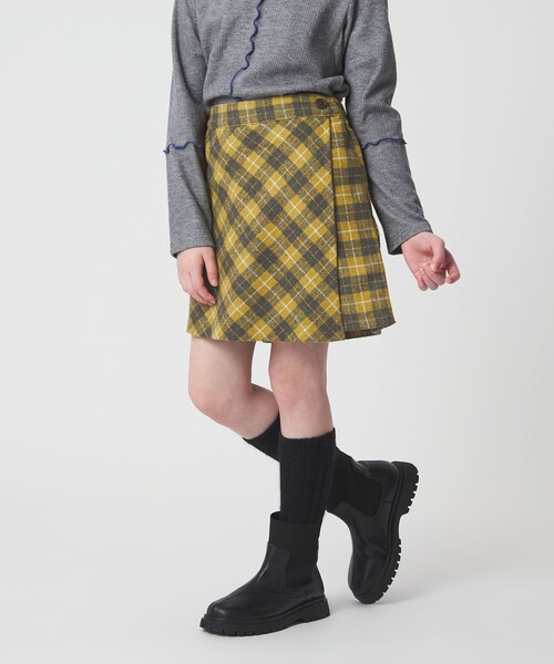 green label relaxing（グリーンレーベルリラクシング）の「チェック ラップキュロット（イエロー） / キッズ  100cm-160cm（その他パンツ・キッズ・イエロー・120cm/100cm/150cm/130cm/140cm/160cm/110cm）」の9枚目の写真