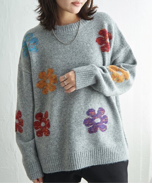 セール】MIXフラワーモチーフジャガードプルオーバー（ニット/セーター