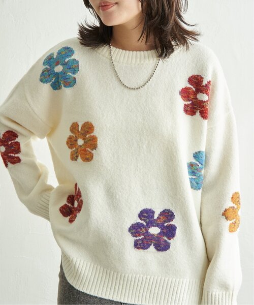 セール】MIXフラワーモチーフジャガードプルオーバー（ニット/セーター