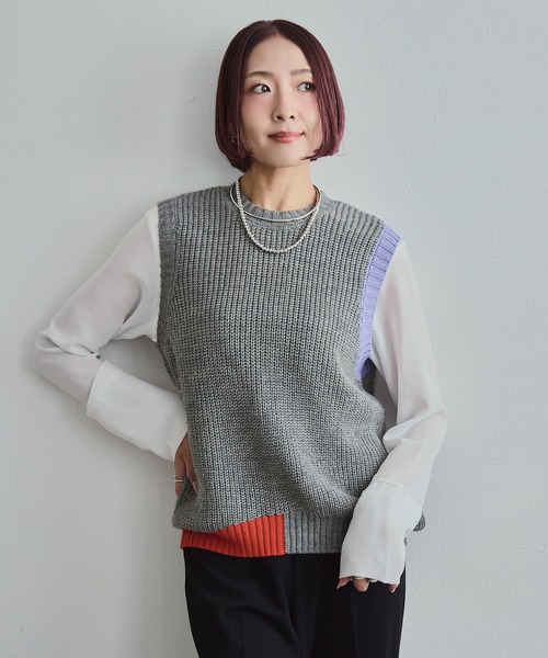 LHELBIE(レルビエ)の「配色ニットベスト(ベスト・レディース・ブラック/アイボリー/グレー・M)」の10枚目の写真