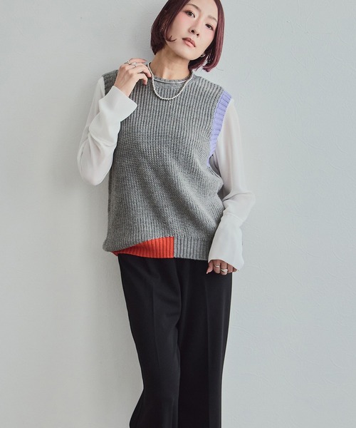 LHELBIE(レルビエ)の「配色ニットベスト(ベスト・レディース・ブラック/アイボリー/グレー・M)」の9枚目の写真