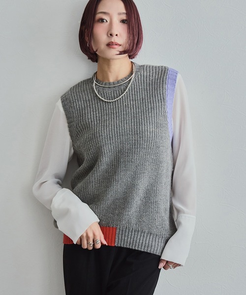 LHELBIE(レルビエ)の「配色ニットベスト(ベスト・レディース・ブラック/アイボリー/グレー・M)」の8枚目の写真