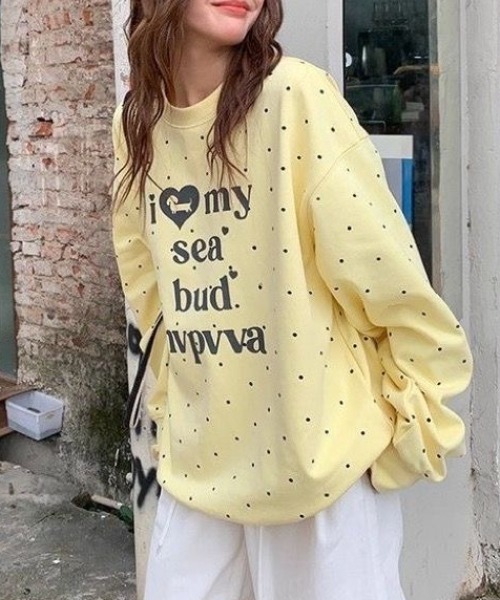 セール】ドット柄フロントプリントトレーナー（スウェット）｜ViViDAY