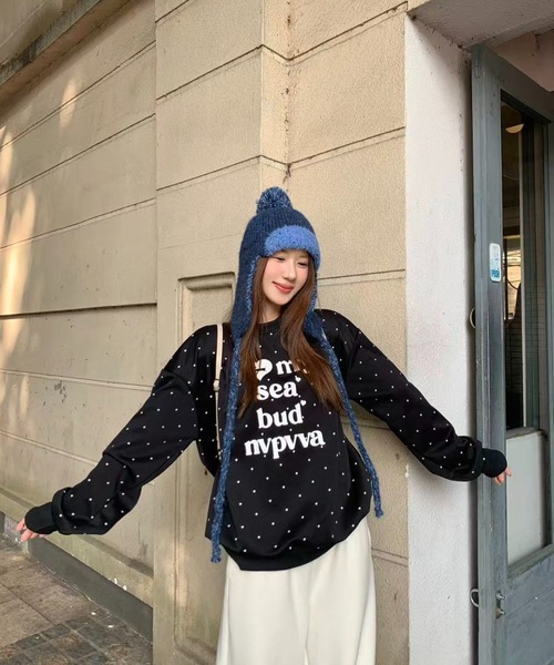 ViViDAY(ビビデー)の「ドット柄フロントプリントトレーナー(スウェット・レディース・イエロー/ブラック・M)」の3枚目の写真