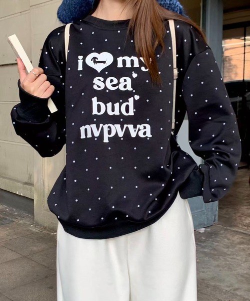 ViViDAY(ビビデー)の「ドット柄フロントプリントトレーナー(スウェット・レディース・イエロー/ブラック・M)」の9枚目の写真