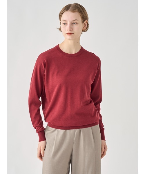 JOHN SMEDLEY レッド クルーネック セーター クルーネック長袖プルオーバー（ニット/セーター）｜JOHN SMEDLEY