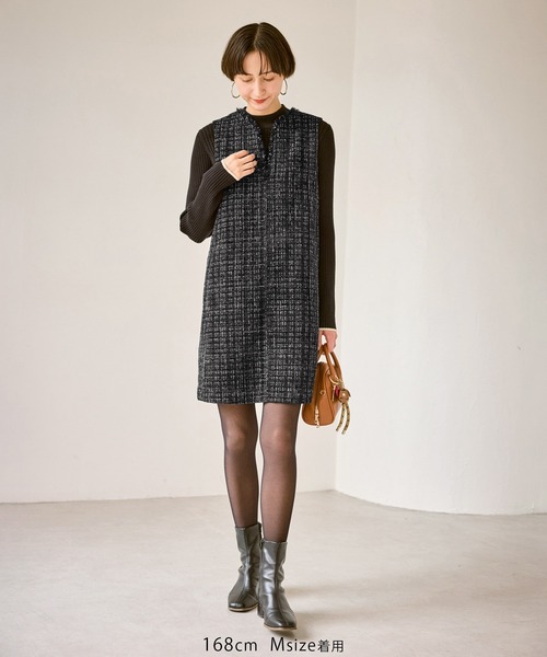 ROPE' PICNIC(ロペピクニック)の「キーネックツイードジャンパースカート ワンピース/着丈が選べる(ジャンパースカート・レディース・ベージュ系その他/ブラック・M/TM)」の7枚目の写真