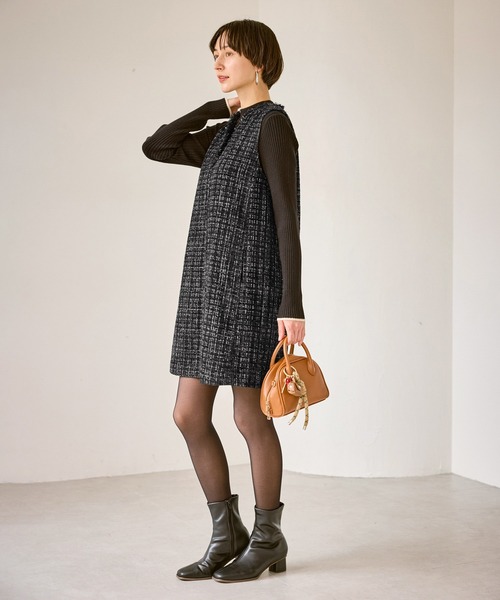 キーネックツイードジャンパースカート ワンピース/着丈が選べる