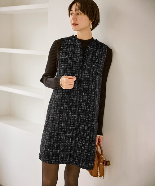 ROPE' PICNIC(ロペピクニック)の「キーネックツイードジャンパースカート ワンピース/着丈が選べる(ジャンパースカート・レディース・ベージュ系その他/ブラック・M/TM)」の10枚目の写真