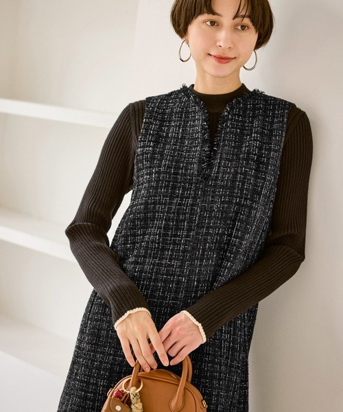 ROPE' PICNIC(ロペピクニック)の「キーネックツイードジャンパースカート ワンピース/着丈が選べる(ジャンパースカート・レディース・ベージュ系その他/ブラック・M/TM)」の12枚目の写真