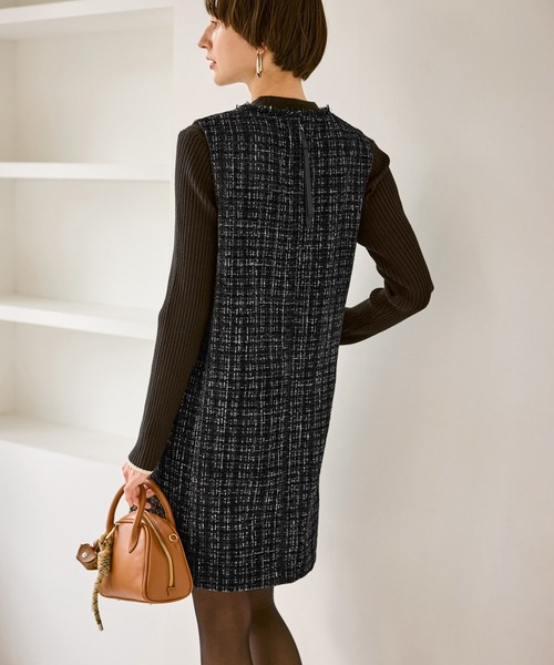 ROPE' PICNIC(ロペピクニック)の「キーネックツイードジャンパースカート ワンピース/着丈が選べる(ジャンパースカート・レディース・ベージュ系その他/ブラック・M/TM)」の13枚目の写真